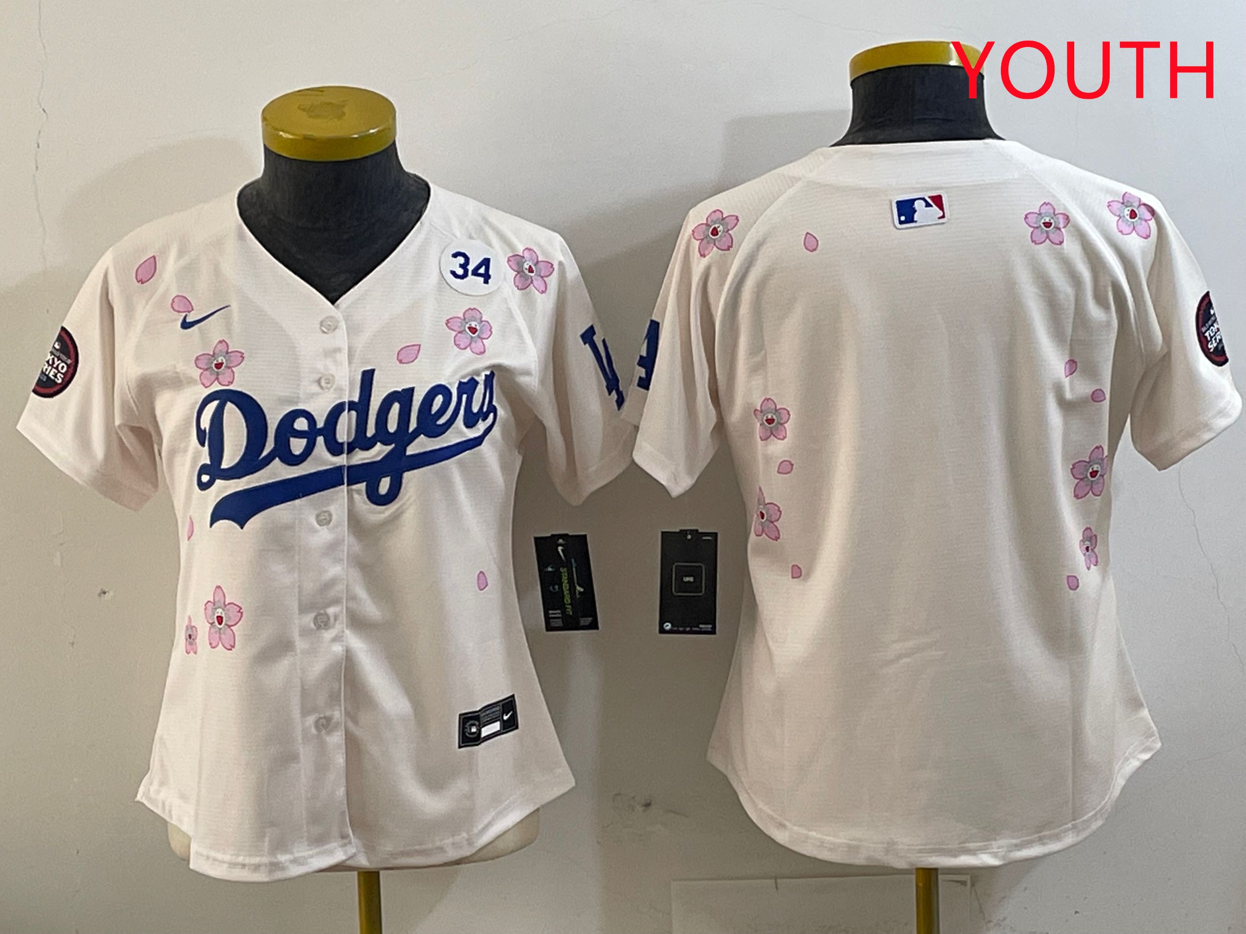 Youth Los Angeles Dodgers Blank Cream Sakura Edition 2025 Nike MLB Jersey style 5